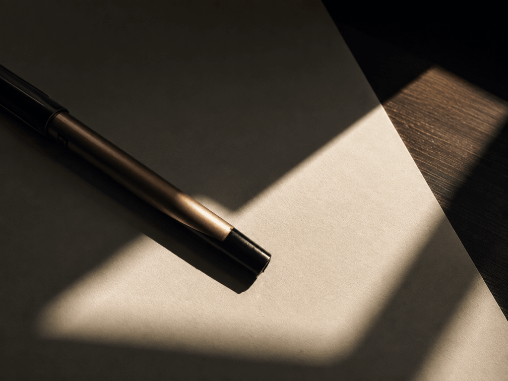 Documentación y pluma sobre una mesa durante un análisis jurídico